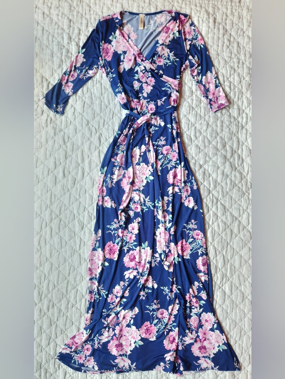 LARA Navy Maxi Dress with Pink Floral Print
